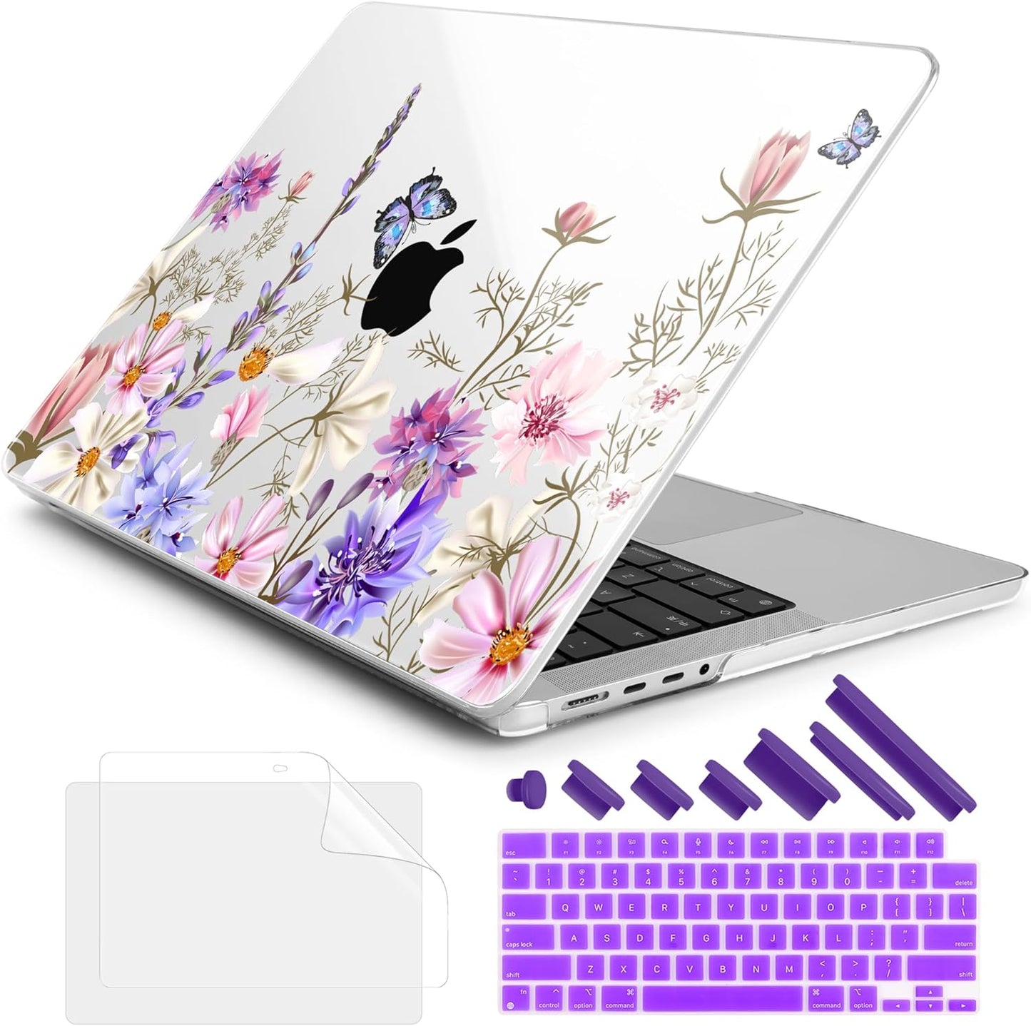 DONGKE for M4 MacBook Pro 16 Inch Case 2024 2023 2021 A3403 A3186 M3 A2991 M2 A2780 M1 A2485 Pro/Max Chip, Plastic Hard Shell Case & Keyboard Cover for Mac Pro 16 with Touch ID, Butterfly Floral