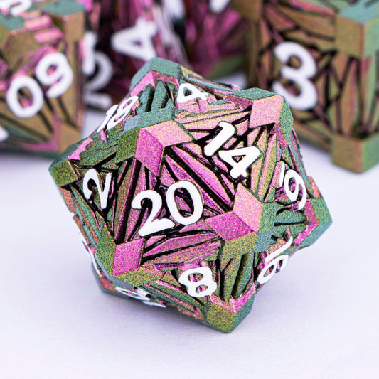 7PCS Metal DND Dice Set with Box, Debris RPG Red D and D Dice for D&D Tabletop Games Role Playing Game, Polyhedral Dice Set D20 D12 D10 D8 D6 D4