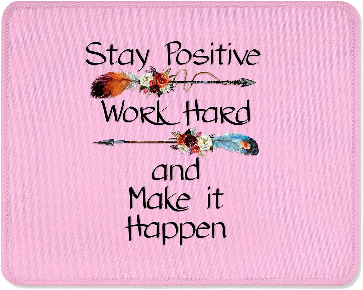 ITNRSIIET Mouse Pad with Stitched Edge Premium Textured Smooth Precise Operation Waterproof Washable Non-Slip Rubber Base Desktop Protection Mat, 10.2×8.3×0.12 inches, Inspirational Quote Pink