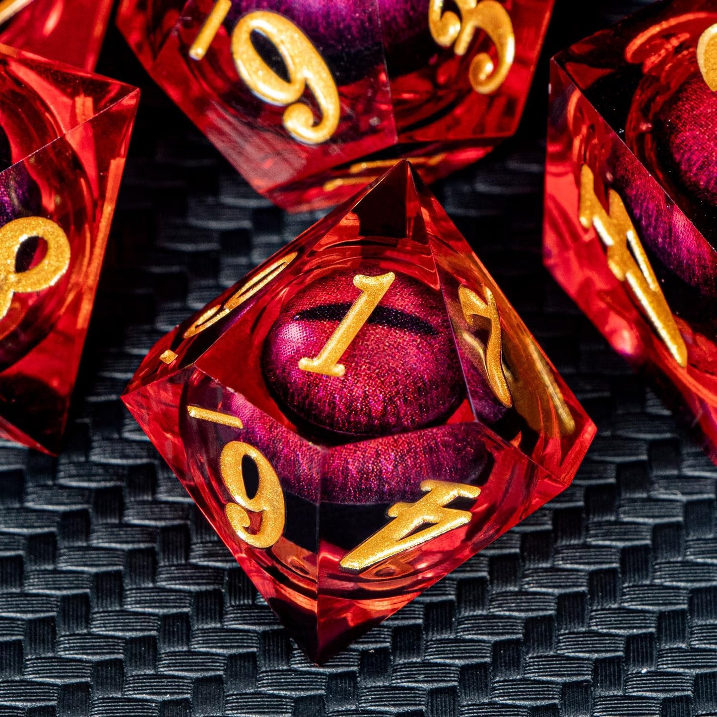 ARUOHHA DND Dragon Eye Dice Liquid Core Red Resin Sharp Edged Dice with Gift Box, Polyhedral D and D Dice Set Handmade Role Playing Game D20 D12 D10 D8 D6 D4