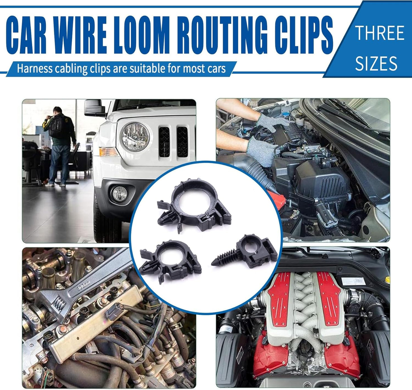 150pcs Push Mount Cable Zip Tie with Car Wire Loom Routing Clips for Cars Boat Trailer UTV Jeep Wrangler Engine Bay Self Locking Straps，Universal.