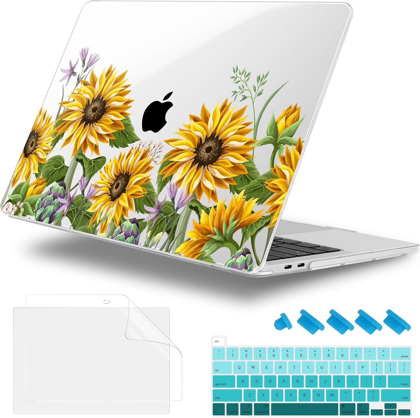 for MacBook Pro 16 inch Case 2019 2020 Release Model A2141, Plastic Hard Shell Cover with Keyboard Cover & Screen Protector for MacBook Pro 16 inch with Touch Bar & Touch ID, Sunflowers