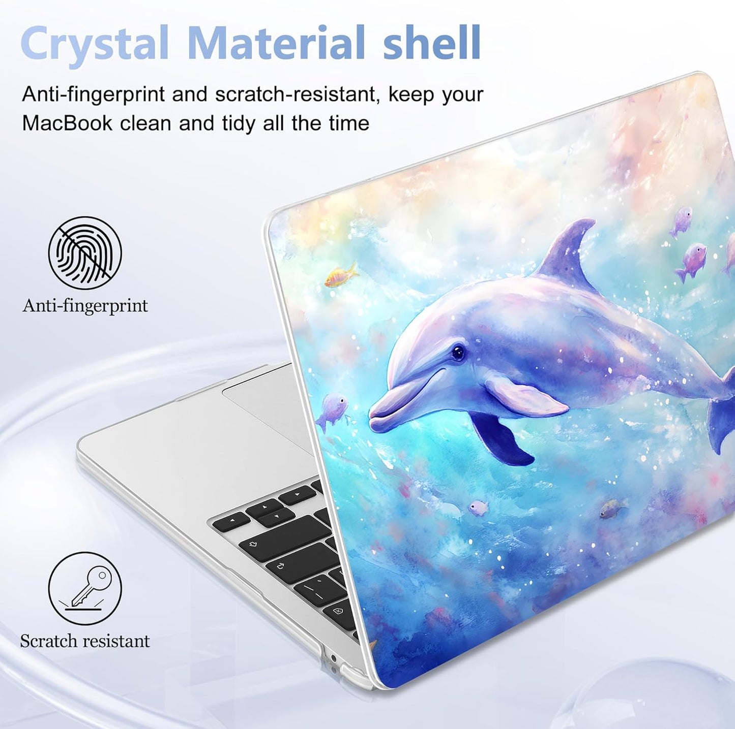 Case for MacBook Air 15 Inch 2025 2024 2023 Release M4 A3241 M3 A3114 M2 A2941, Hard Shell with Screen Protector & Keyboard Cover, Compatible with Touch ID, Blue Whale