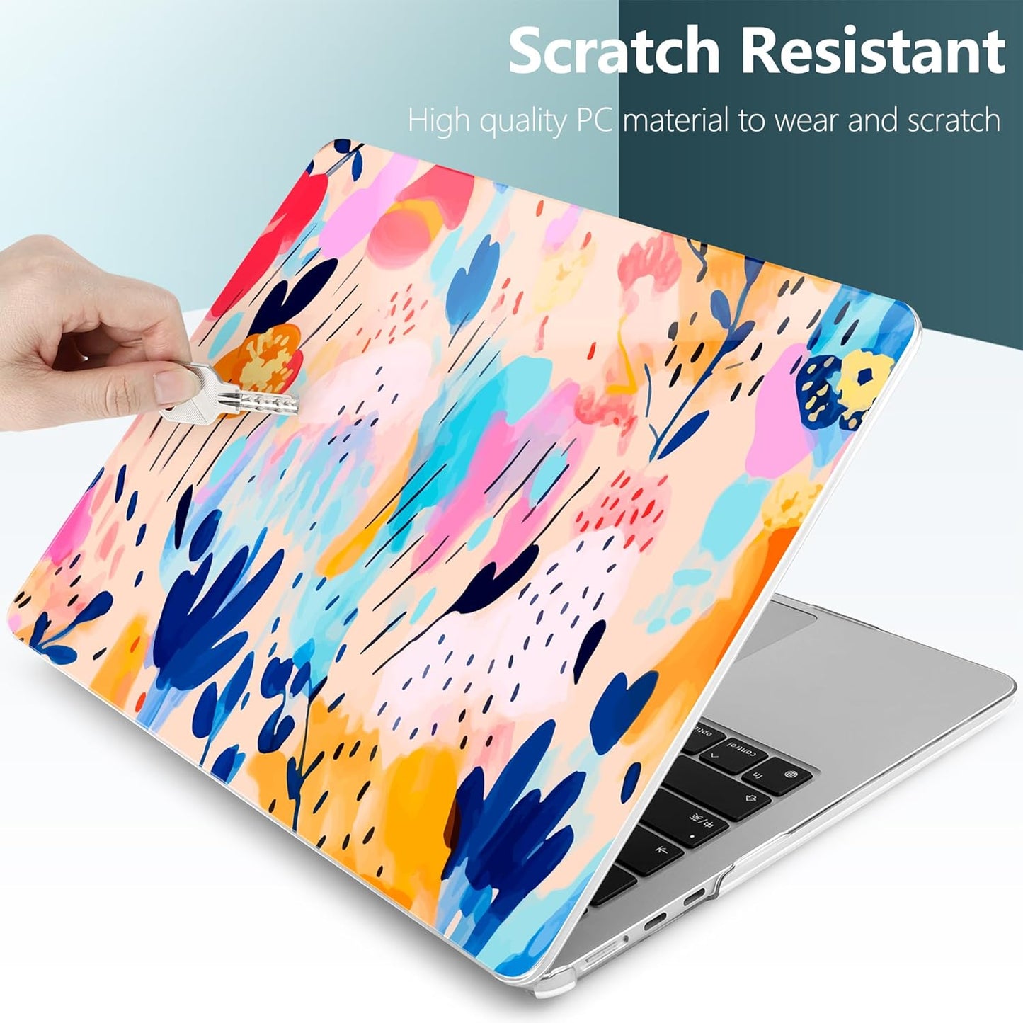 TWOLSKOO Compatible with M4 MacBook Air 15 inch Case 2025-2023 Released Model M4 A3241 M3 A3114 M2 A2941, Plastic Hard Shell & Screen Protector & Keyboard Cover &Type C Adapter, Bright Abstract Floral