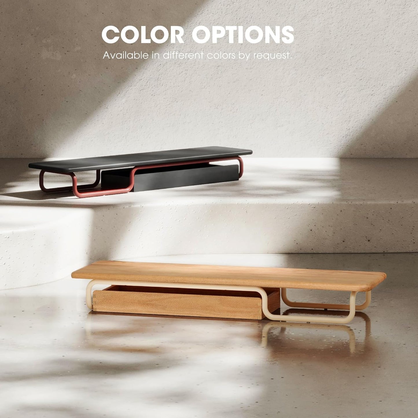 Fenge Dual Monitor Riser, 37 Inch Monitor Stand for Desk, Solid Wood Desk Shelf with Large Drawer Organizer, No Assembly Computer Stand for PC, Laptop, Printer, TV