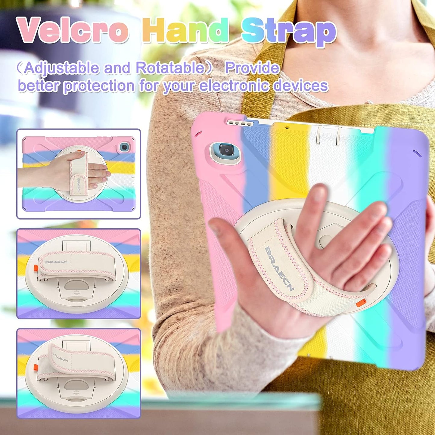 BRAECN for Galaxy Tab S6 Lite Case for Kids,Heavy Duty Rugged Shockproof Case with Hand Strap, Shoulder Strap, Stand, S Pen Holder for Samsung Galaxy Tab S6 Lite 10.4” Tablet SM-P610/P613 -Rainbow