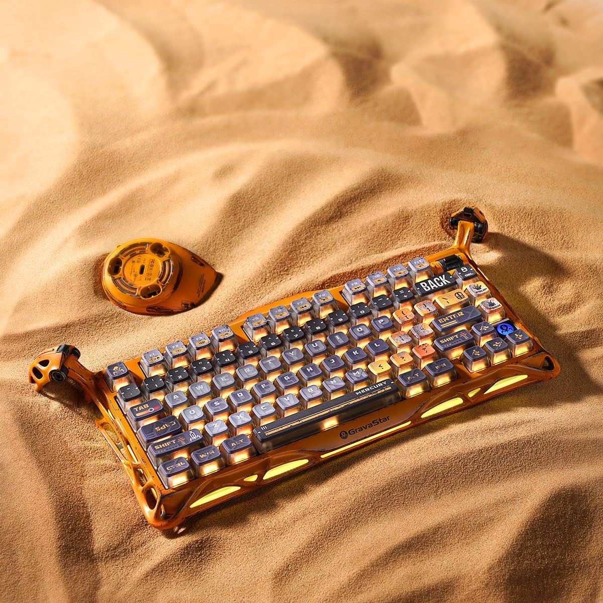 GravaStar Mercury K1 Pro Wireless Mechanical Gaming Keyboard, Aluminum Alloy 75% Layout, Hot-Swappable RGB Custom Keyboard with Linear Switches – Handcrafted Battle-Worn Yellow Edition