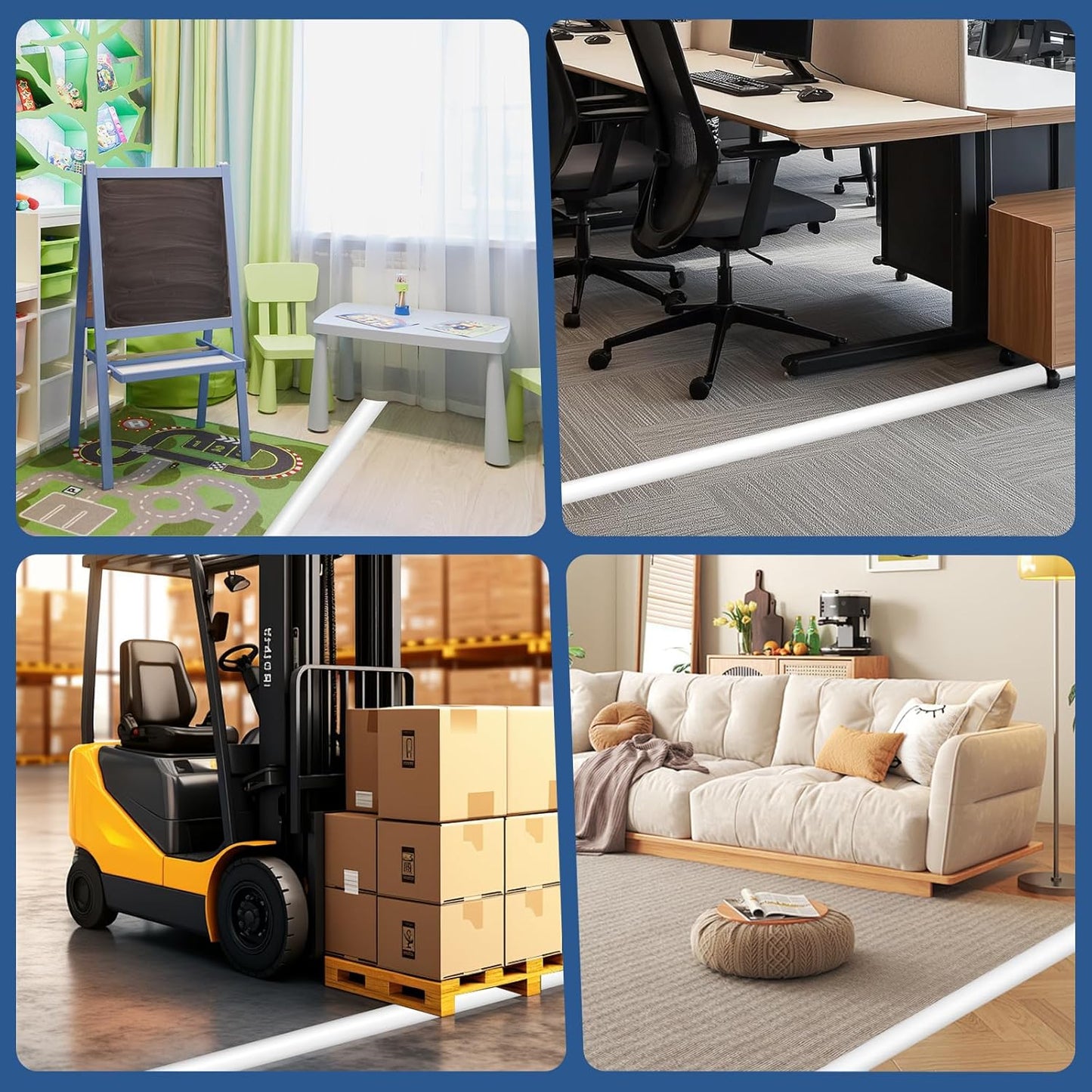 Floor Cord Cover for Wires on Floor Self Adhesive Cord Hider Floor Cable Management Wire Covers for Cords Protector Prevent Cable Trips Cord Cavity W 0.59" x H 0.31", White, 3.3Ft