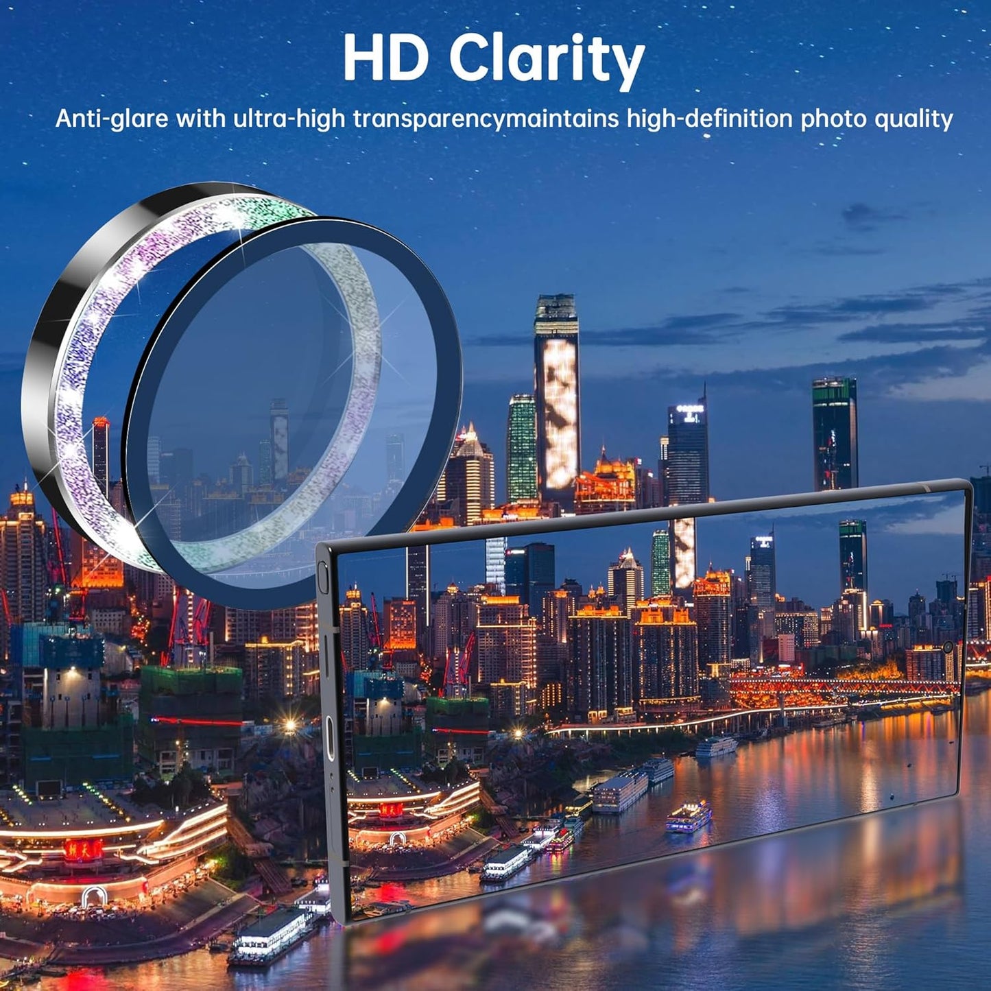 For Samsung Galaxy S23 Ultra Camera Lens Protector, Individual Lens Protector, Ultra HD 9H Tempered Glass Screen Protective Cover, Anti-scratch, Military Grade Drop Protection 2 Set. (Glitter Colorful, S23 Ultra)