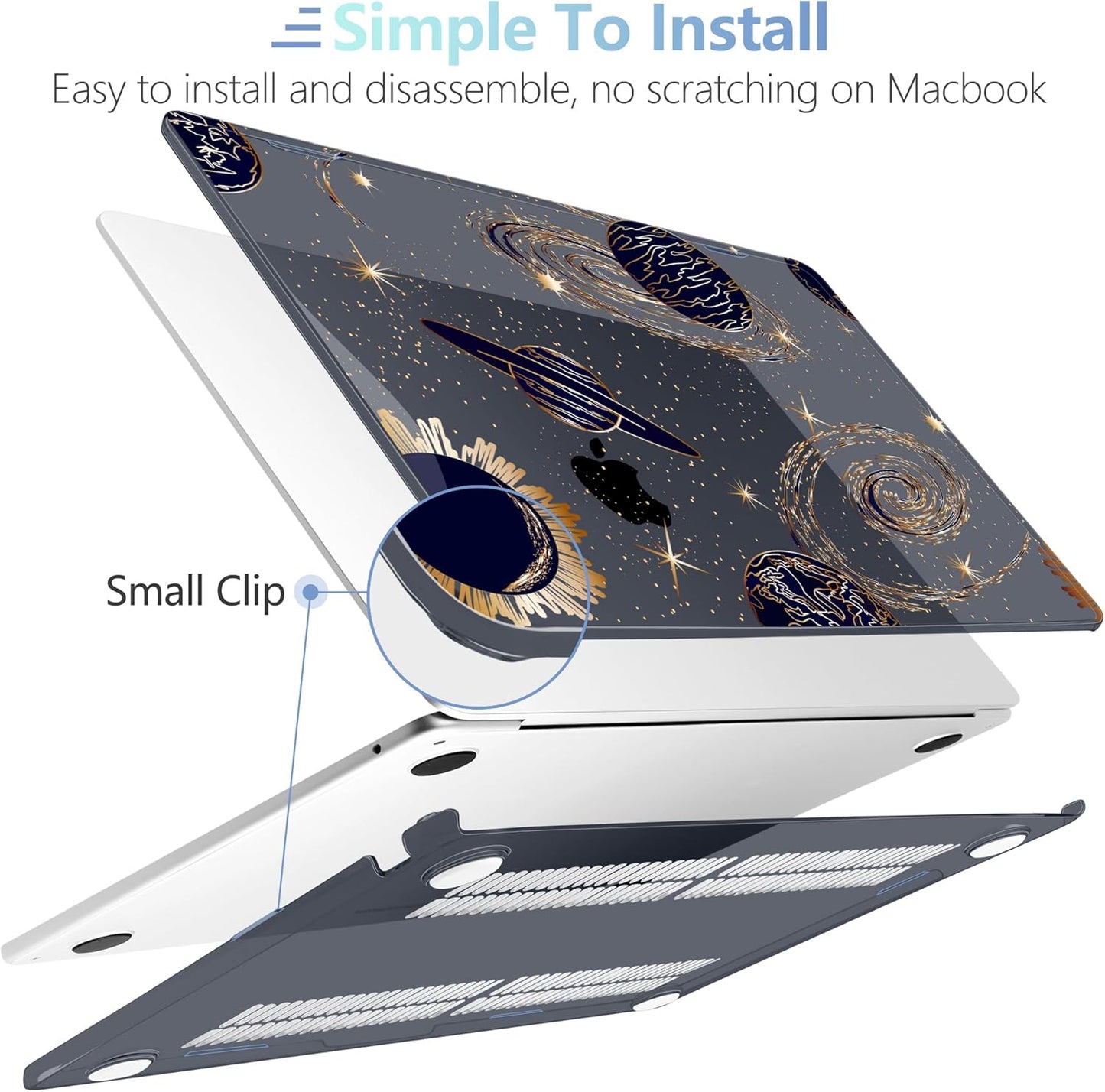 MEEgoodo Case for M4/M3/M2 MacBook Air 13.6 inch Case 2025 2024 2022, Fit Model A3240/A3113/A2681, Laptop Hard Shell with Keyboard Cover Compatible with MacBook Air 13 inch, Planets & Galaxies