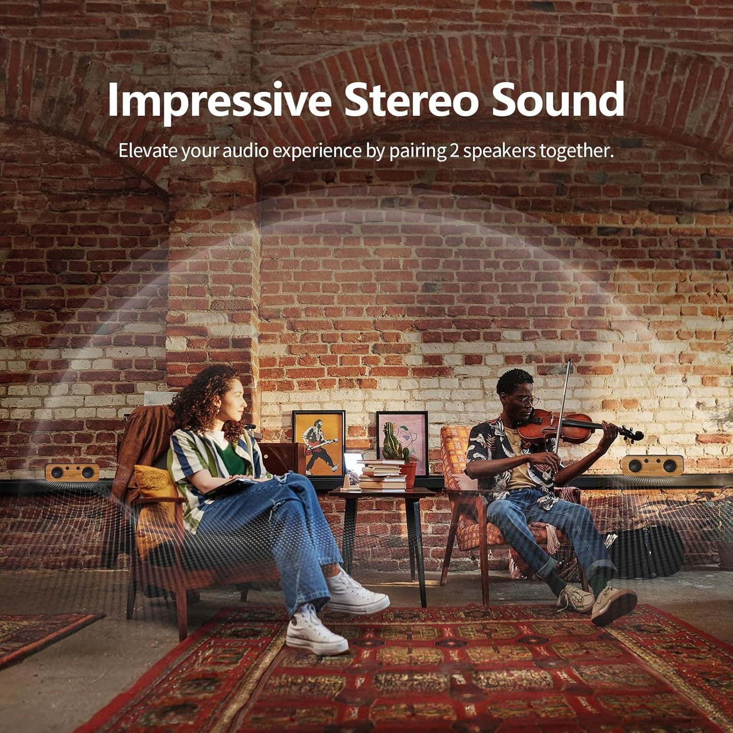 DOSS SoundBox H200 50W Home Bluetooth Speaker with Dual 3.5-Inch Woofers, Two 1-inch Tweeters, 35H Playtime, TWS, Sustainable Materials, BT 5.3, Wireless for Record Player/Computer/TV-Grey