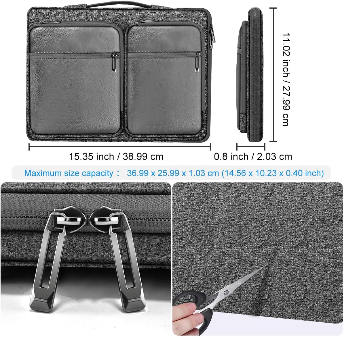 Hseok Laptop Case 15 15.6 16 inch Sleeve with Handle and Hidden Strap,Compatible with MacBook Pro 15.4 16, 360° Protective PC Briefcase with 4 Pockets for Laptop Accessory,Easy to Carrying,Silver gray