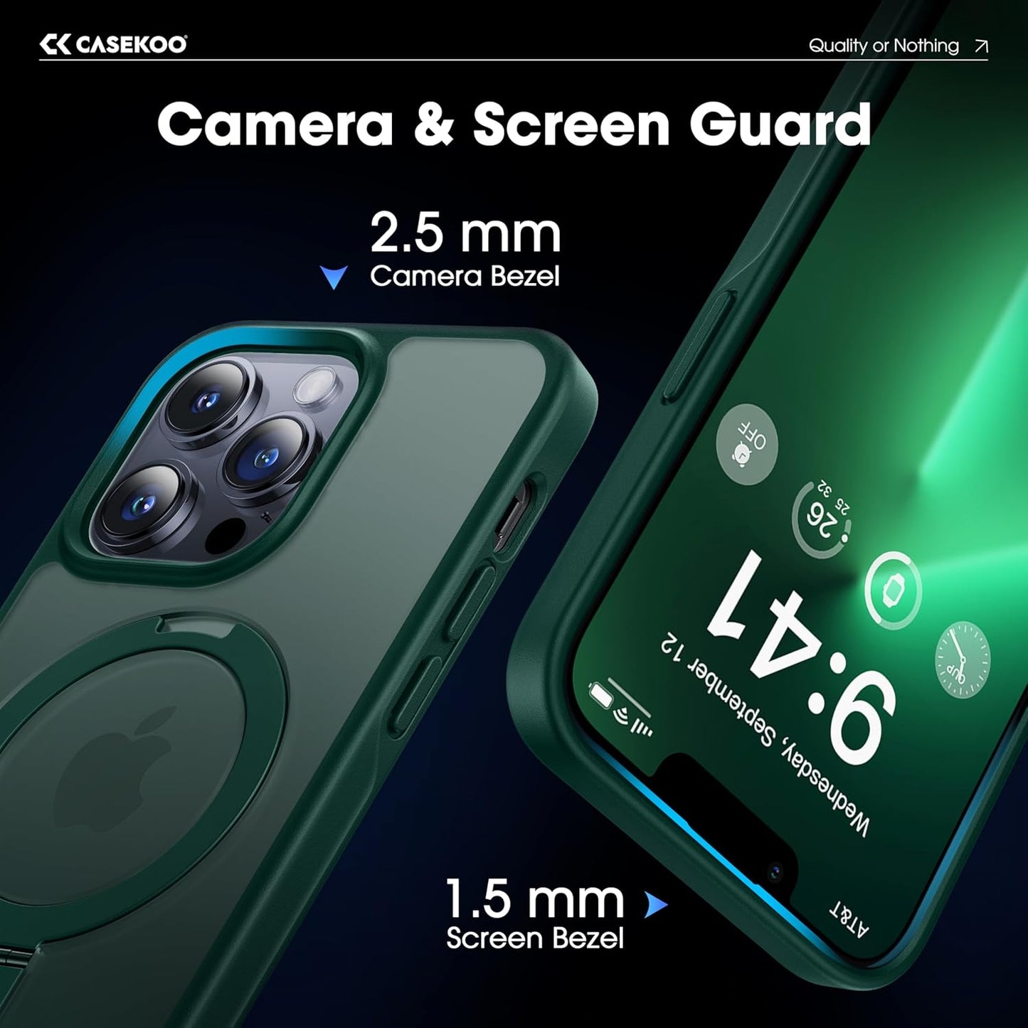 CASEKOO Designed for iPhone 13 Pro Max Case with Magnetic Invisible Stand [Military Drop Protection] [Compatible with MagSafe] Shockproof Translucent Matte Slim Promax Phone Cover 6.7", Green