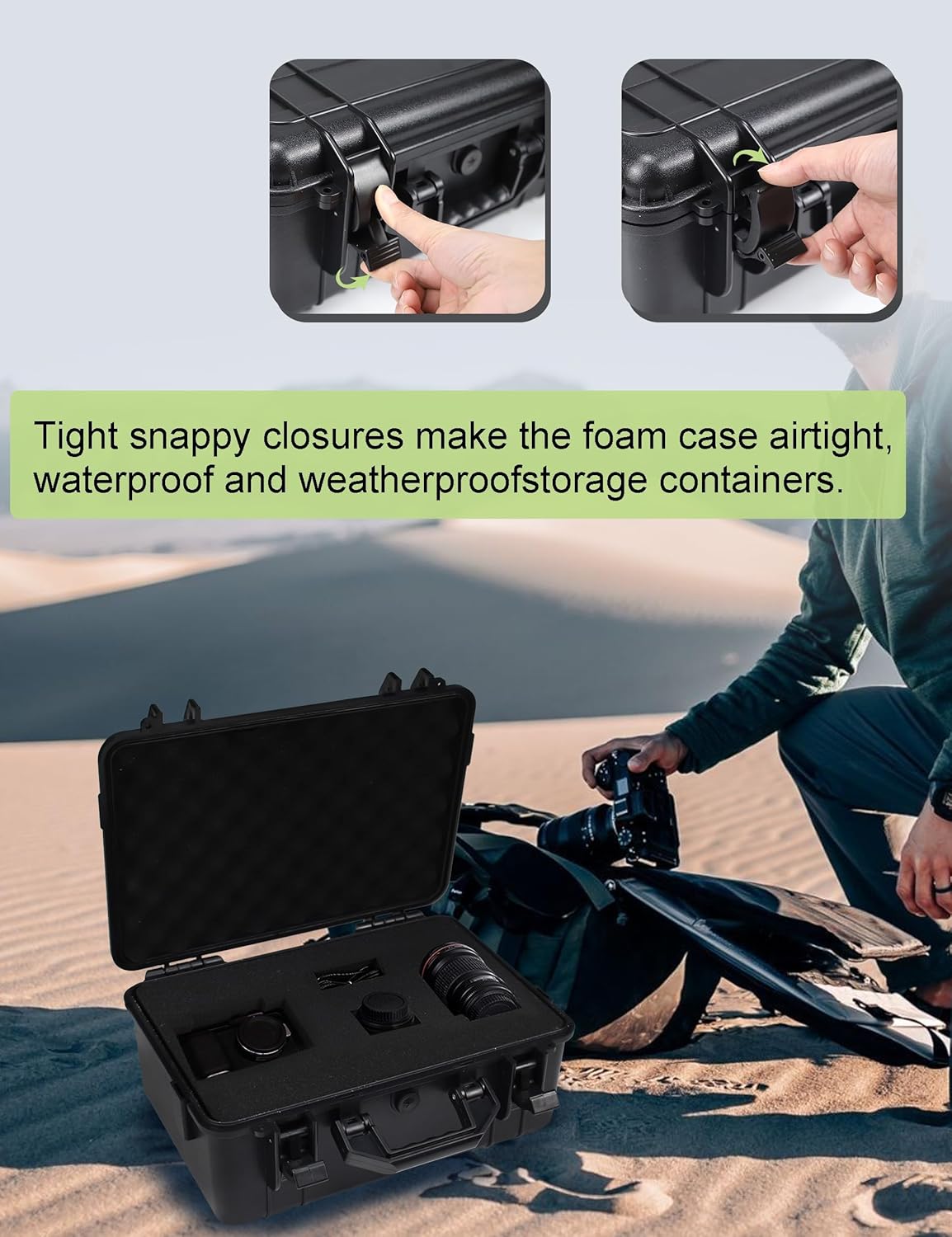 Camera Hard Case with Foam Protective Case Hard Shell Cases for Electronics Camera Large Travel Equipment Cases Waterproof Storage Box, 15" L x 10" W x 6" H