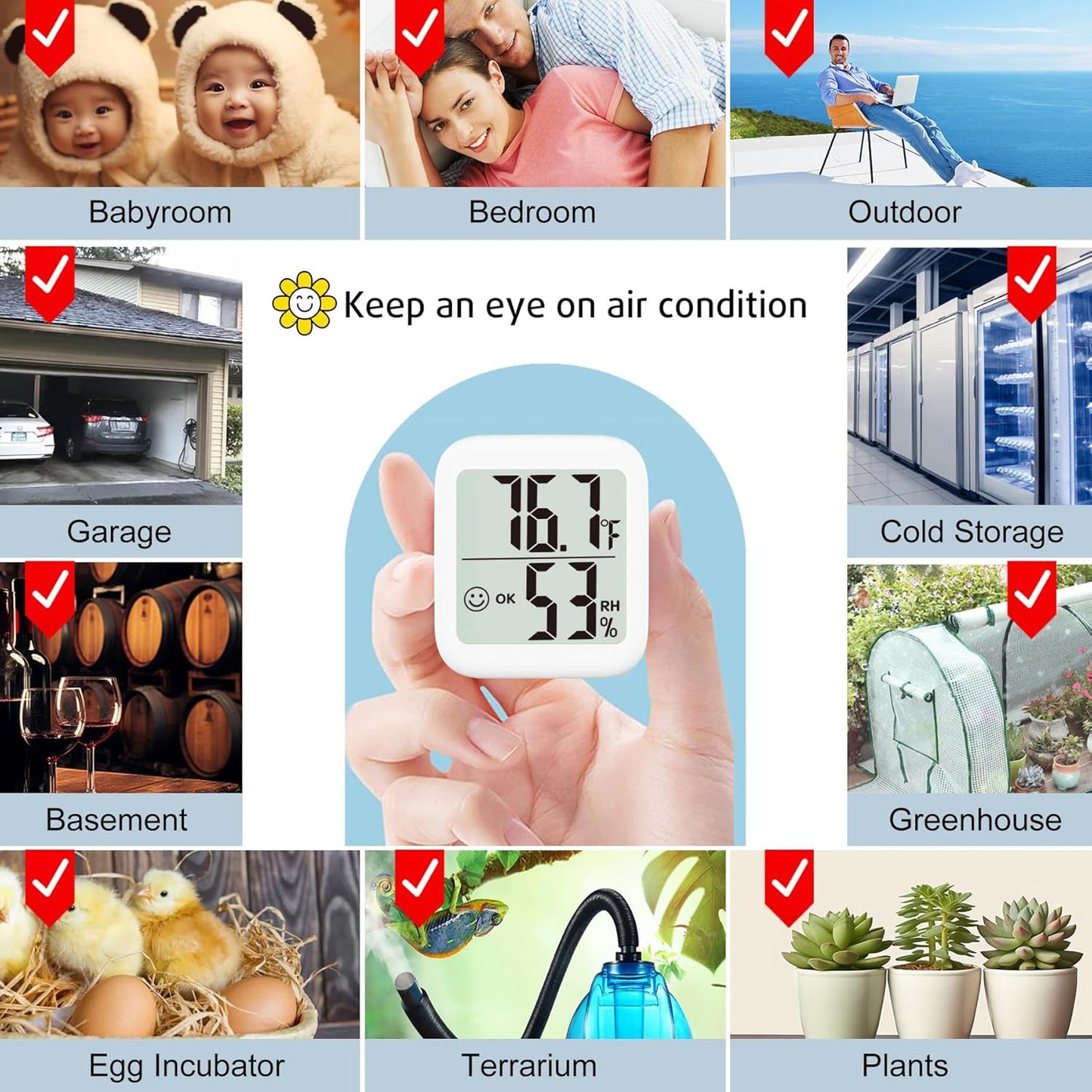 Antonki 2 Pack Room Thermometer for Home, Indoor Hygrometer Humidity Meter Gauge, Digital Temperature and Humidity Sensor Monitor for House, Terrarium, Incubator, Greenhouse - Battery Included