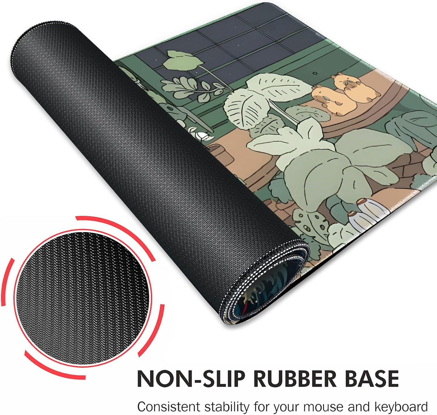 Galdas Gaming Mouse Pad XXL XL Large Long Extended Big Mousepad Non-Slip Rubber Keyboard Mouse Pad with Stitched Edges for Laptop Home Office (31.5x11.8x0.08 Inch) … (Green Window)