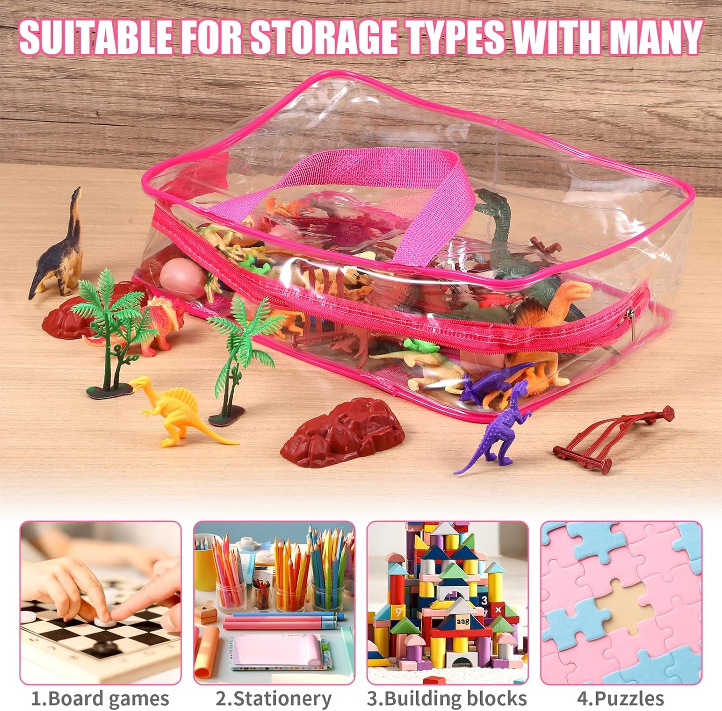 6 PCS Waterproof Toy Storage Bags With Zipper, Clear Toy Storage Organizer, Portable Organizer For Blocks, Puzzles, Books, Board Games, Clay(Red, Blue)