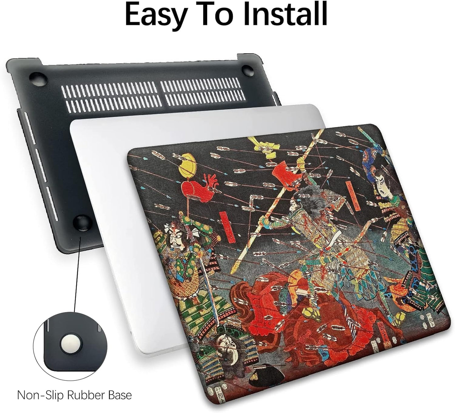 Berkin Arts Compatible with MacBook Air 13 inch Cover, 2022-2018 Release A1932 with Touch ID with Keyboard Cover & Screen Protector Ukiyo-e (The Kusunoki's Final Attack by Kuniyoshi)