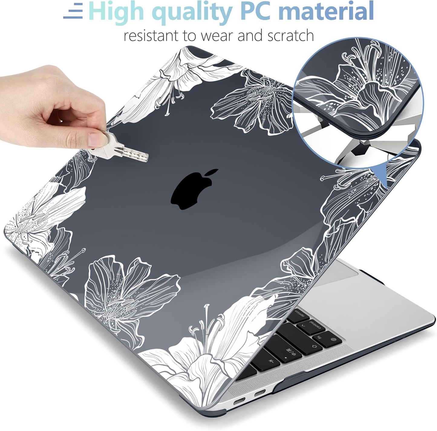 MEEgoodo for MacBook Air 13.3 inch Case 2021 2020 2019 2018 A2337 M1 A2179 A1932, Laptop Shell for MacBook Air M1 with Keyboard Webcam Cover & Trackpad Film & Type C Adapter,Lily Floral