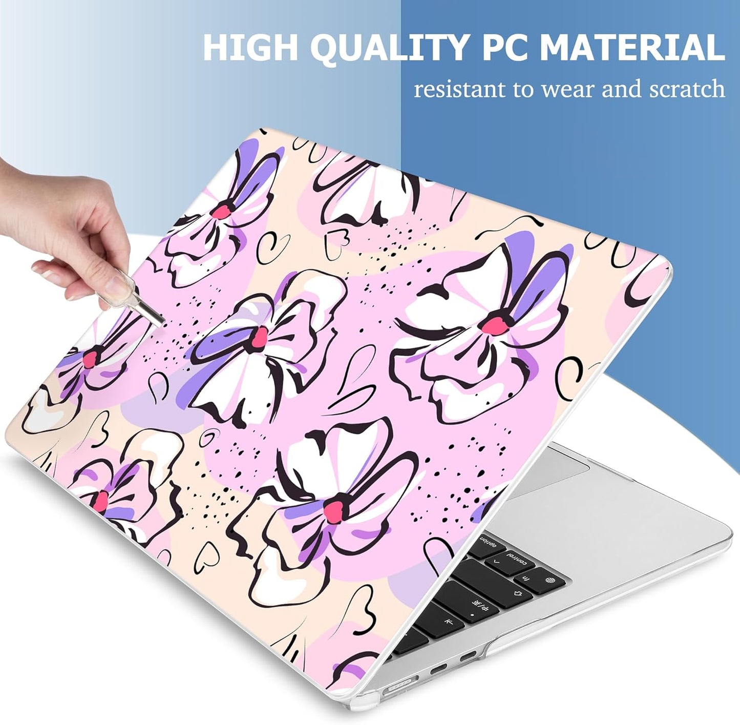 Mektron for 2025 MacBook Air 15 inch M4 Case A3241/ 2024 M3 A3114/ 2023 A2941 M2 Hard Printed Case with 15.3 Liquid Retina Display Touch ID, Plastic Hard Cover & Keyboard Skin- Pink Flowers