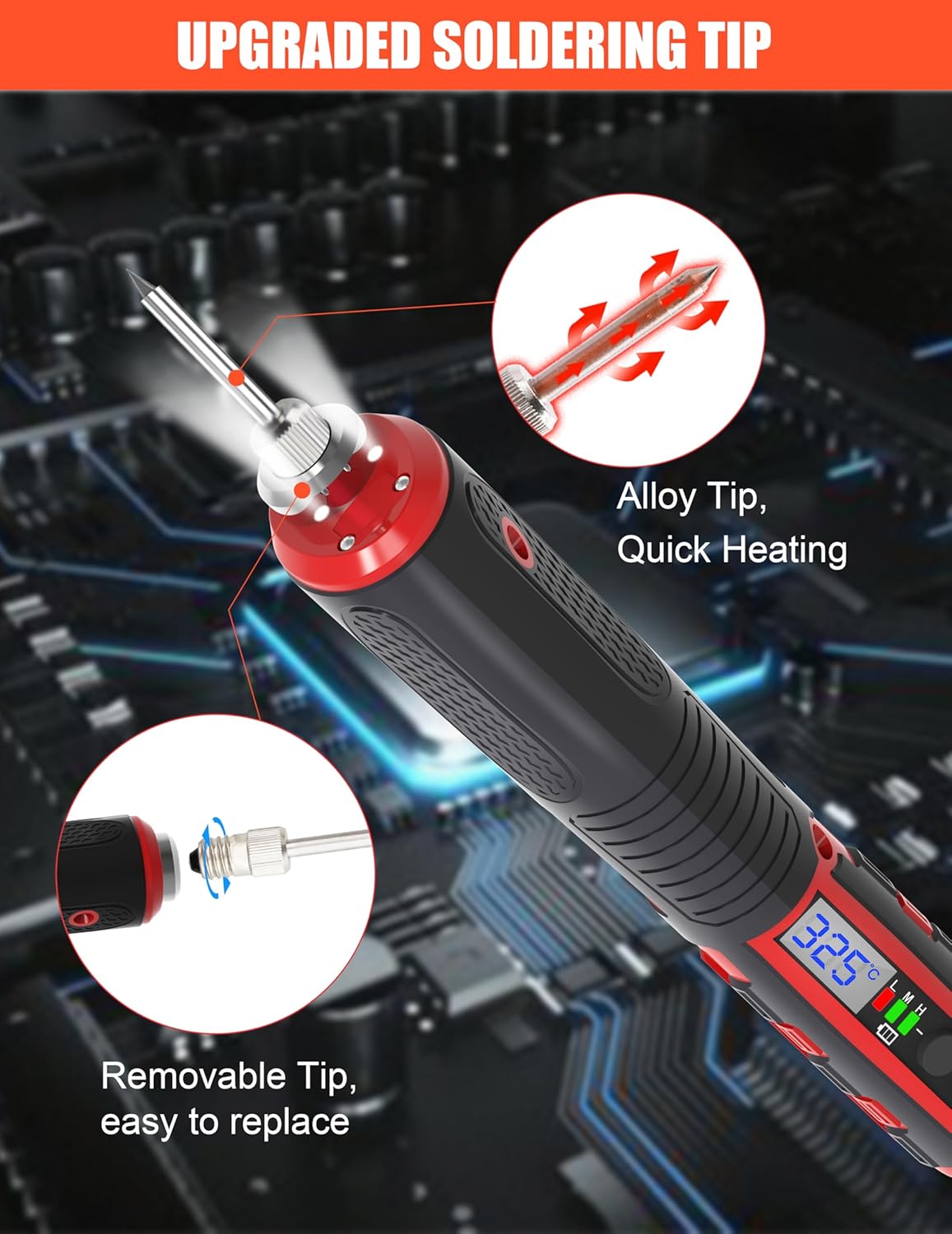 FrogBro Cordless Soldering Iron with Adjustable Cordless Temperature 392°F-842°F Type-C Fast Charging, LED Display, Portable Rechargeable Soldering Kit，Auto Sleep/Shut-Off & Safety Lock