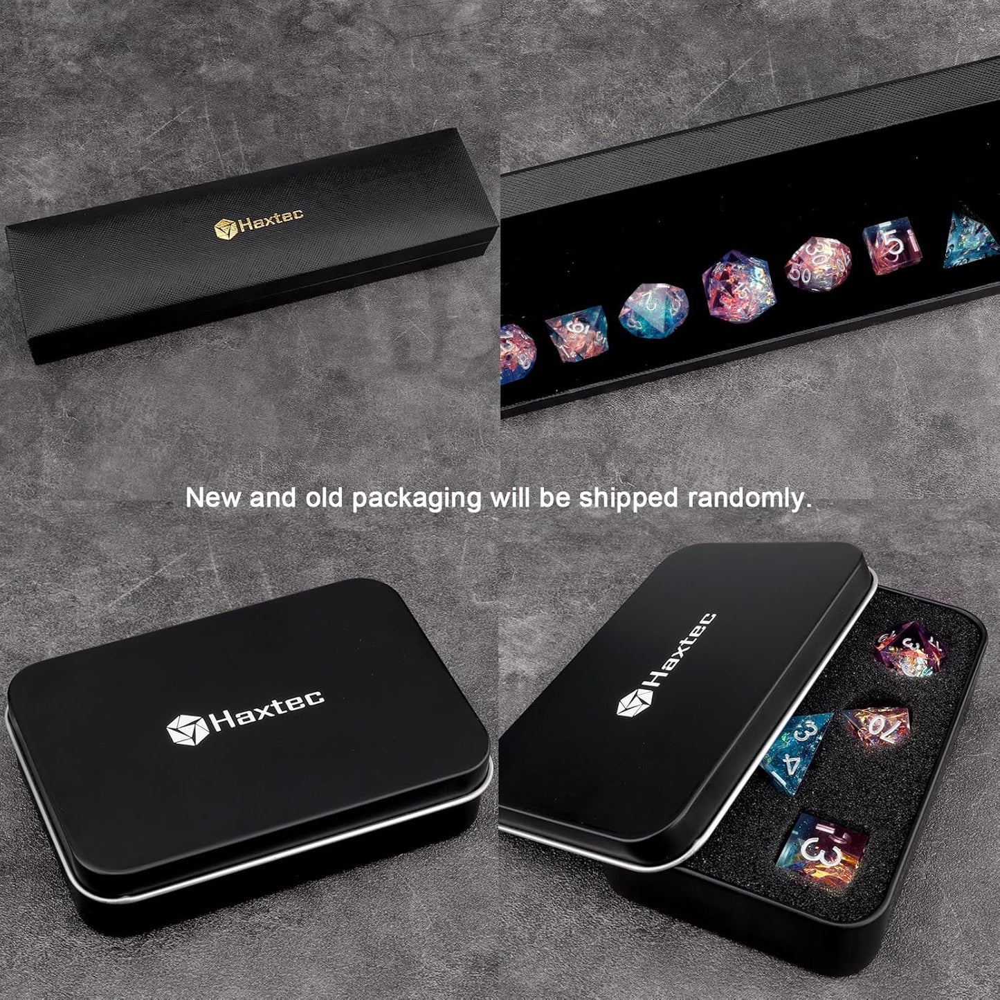 Haxtec Sparkling Sharp Edge Dice Set - Handmade Resin DND Dice with Iridescent Mylar Inclusion, Light Purple and Blue Color Mix-Enchanted Stardust