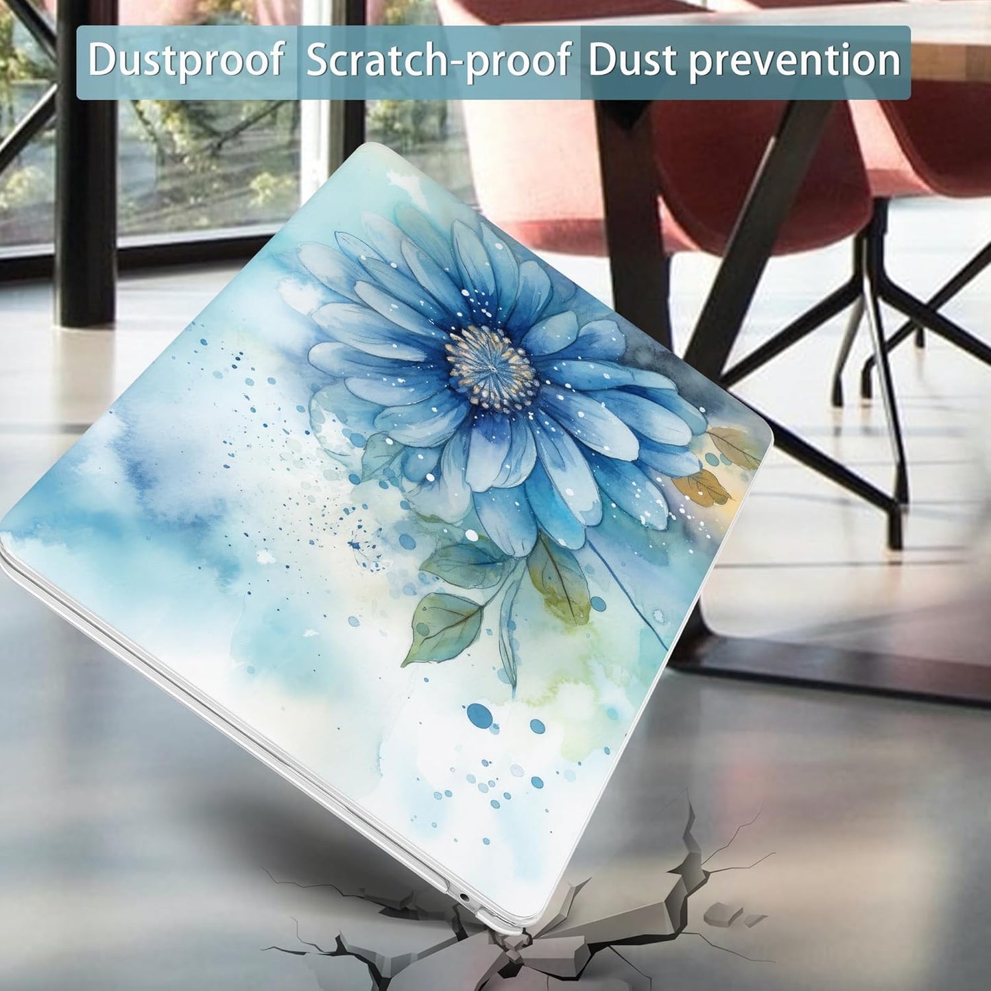 Mektron for 2025 M4 MacBook Air 13.6 Inch A3240 Case Fits 2023 A2681 M2 2024 A3113 M3 Chip with Liquid Retina Display, Printed Plastic Hard Shell Cover for MacBook Air 13.6", Watercolor Blue Flower