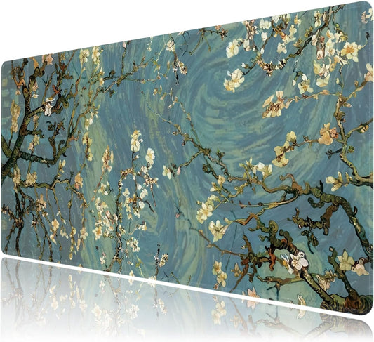 Almond Blossoms Large Mouse Pad,Gaming Keyboard Desk Pad,Extended Mouse Mat Non-Slip Rubber Base with Stitched Edges for Office Game Home XXL 35.4"x15.7"