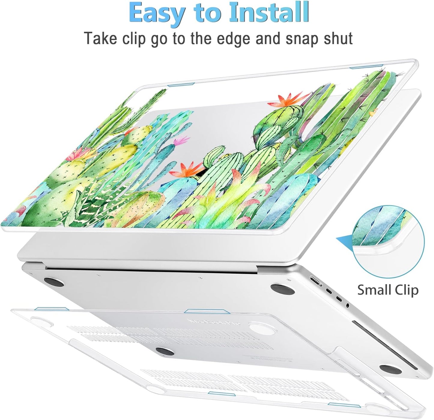 Mektron Case for MacBook Pro 16" M4 A3403 A3186 M3 A2991 M2 A2780 M1 A2485 (2021/2023/2024) Pro/Max with Touch ID, Hard Shell Plastic Laptop Cover Keyboard Cover Screen Protector, Watercolor Cactus