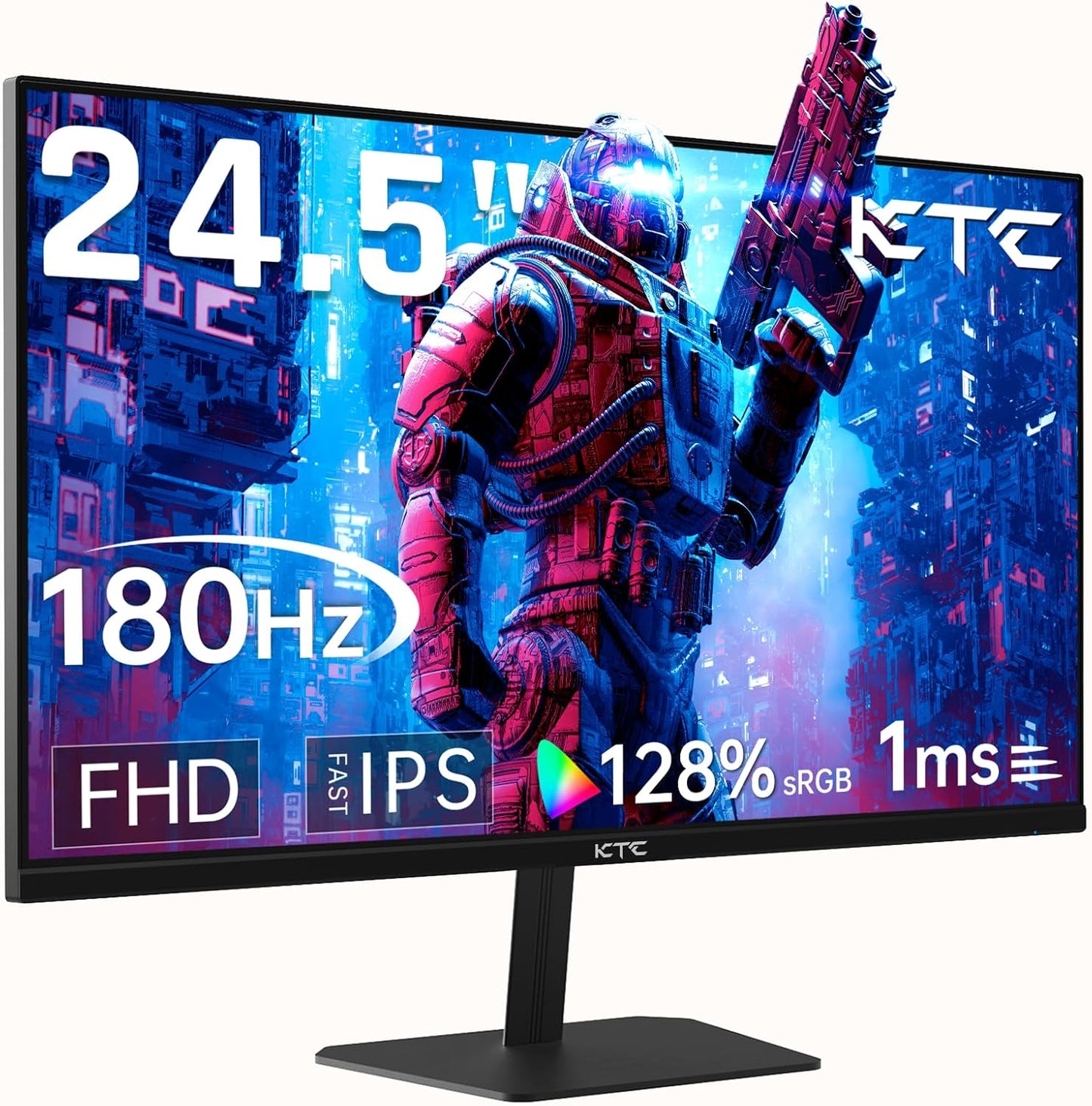 KTC 24.5'' Gaming Monitor 180Hz FHD,Fast IPS 1080P 1 ms, 128% sRGB HDR10,Freesync HDMI x 2 /DP x 1 VESA Tilt Adjustable Xbox PS5 Switch (HDMI Cable Included)