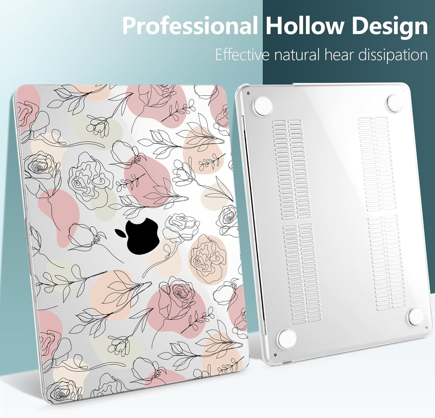 TWOLSKOO Compatible with M4 MacBook Air 15 inch Case 2025-2023 Released Model M4 A3241 M3 A3114 M2 A2941, Plastic Hard Shell & Screen Protector & Keyboard Cover & Trackpad Film, Line Flowers