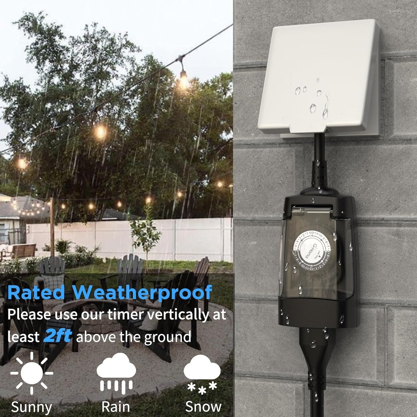 G-ELEK Outdoor Timer Outlet Waterproof, 24 Hour Outdoor Light Timer, Timers for Electrical Outlets, Ideal for Pool Pump, Christmas Lights, Heavy Duty, 1 Grounded, CSA Listed, 2 Pack