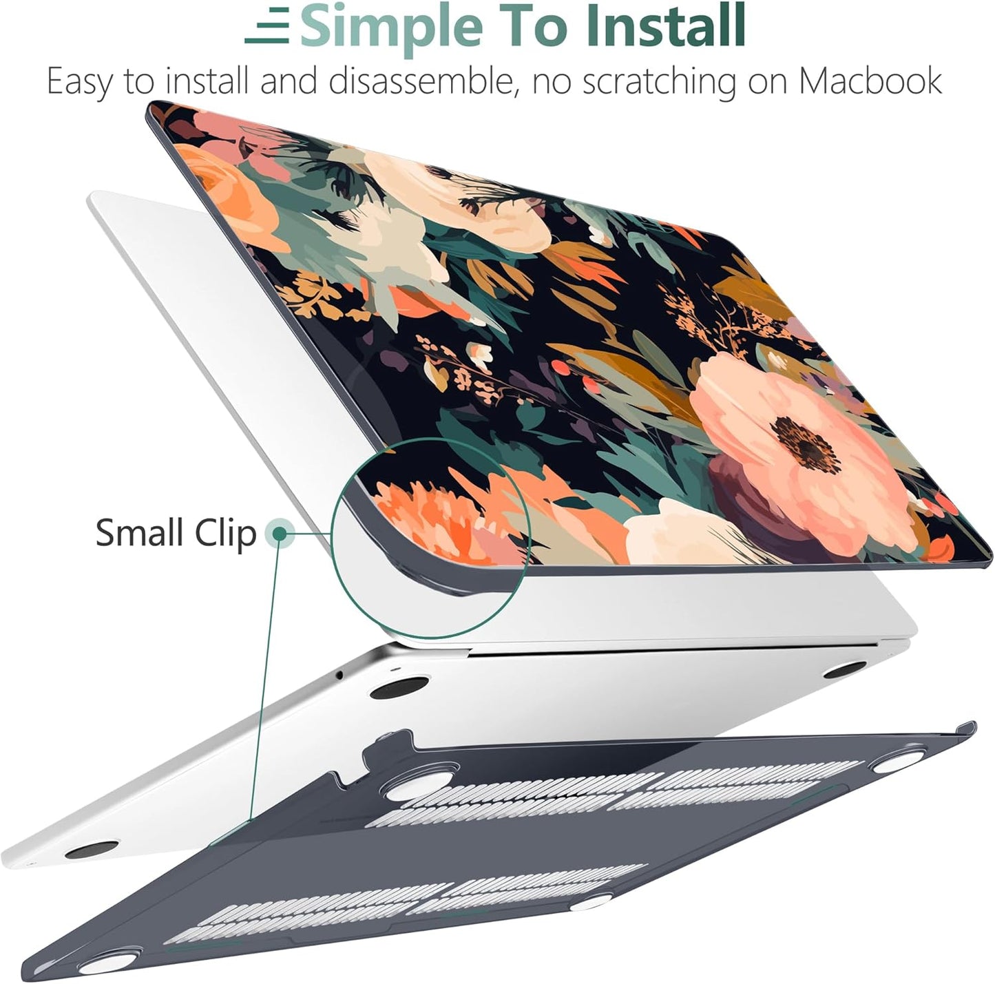 TWOLSKOO Compatible with M4 MacBook Air 15 inch Case 2025-2023 Released Model M4 A3241 M3 A3114 M2 A2941, Plastic Hard Shell & Screen Protector & Keyboard Cover &Type C Adapter, Bright Abstract Flower