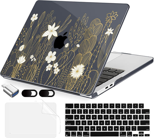 Compatible with MacBook Air 15 inch Case, M4 A3241/M3 A3114/M2 A2941 (Released 2025 to 2023), Hard Shell, Keyboard Cover, Screen Protector, Webcam Cover & Type-C Adapter, Cute Cactus