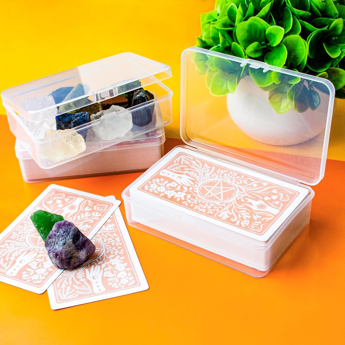 3 Pcs Tarot Card Case, Tarot Card Holder for 4 3/4"×2 3/4" Standard Tarot Cards, Plastic Clear Card Deck Box Storage, Playing Card Case for Large-sized Cards,5" ×3 1/4" ×1 3/8" (NO Cards)