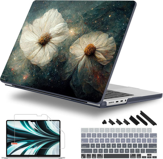 for MacBook Pro 16 inch Case 2021 2022 2023 2024 Release A3186 A3403 M4 A2991 M3 A2780 M2 A2485 M1 Pro/Max, Hard Shell Case with Screen Protector & Keyboard Cover, Sky Flower