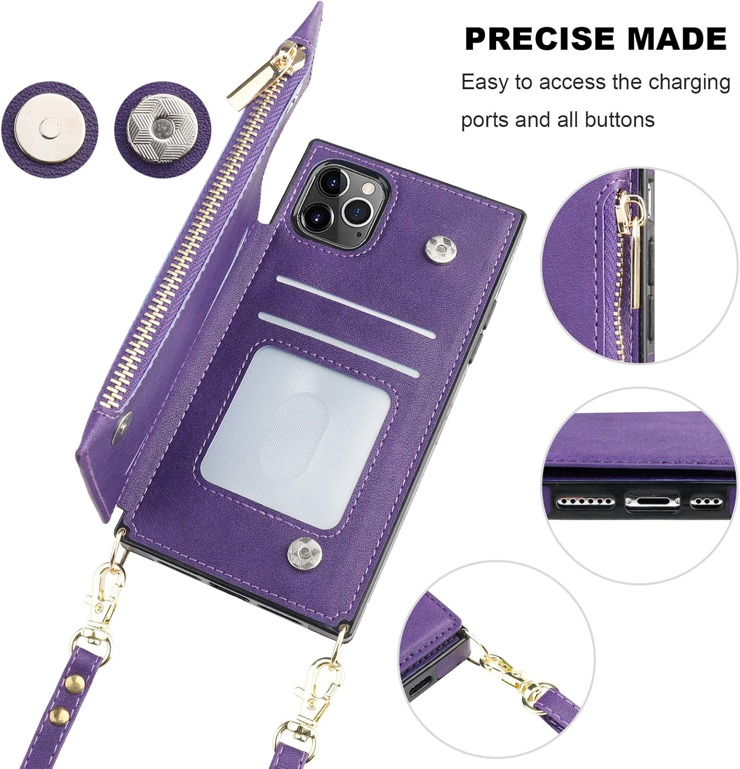Bocasal Crossbody Wallet Case for iPhone 11 Pro with Card Holder,Zipper Card Slot Protector Shockproof Purse Cover with Removable Cross Body Strap 5.8 Inch(Purple)