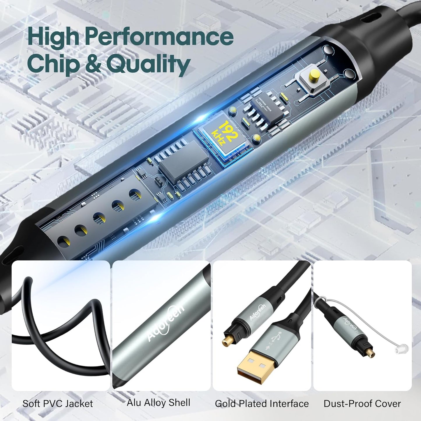 Adoreen Unidirectional USB A 2.0 to Toslink Digital Optical Audio Cable 6 Ft, USB Male to SPDIF Port Male Fiber Optic Adapter, for Windows Mac PS5/PS4 Laptop, NOT for TV -NOT Toslink to USB-A