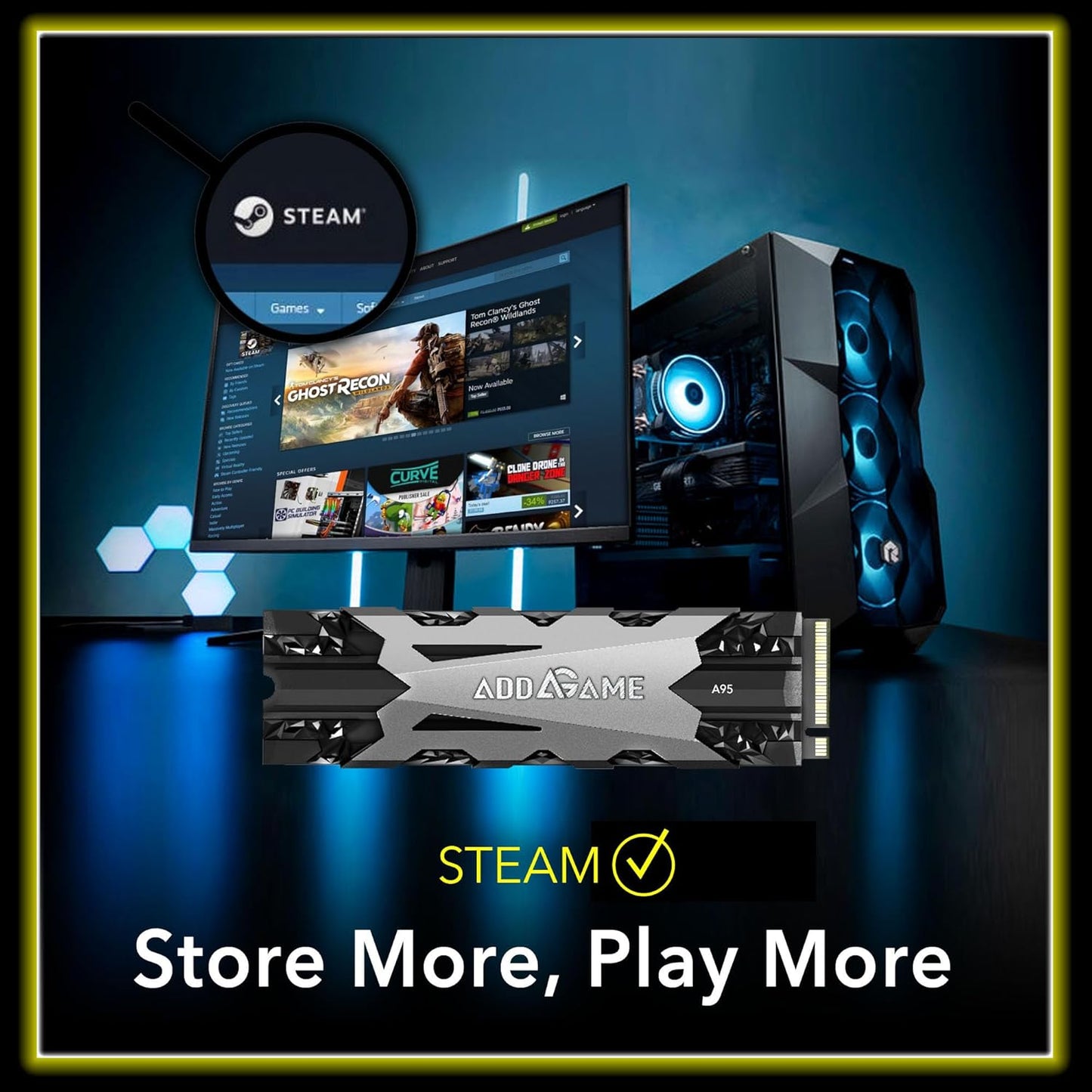 Addlink A95 2TB M.2 SSD Gaming PC Storage Expansion with Heatsink, up to 7200 MB/s, Internal Gaming SSD -2280 PCIe NVMe Gen4X4 3D TLC with Dram NAND SSD