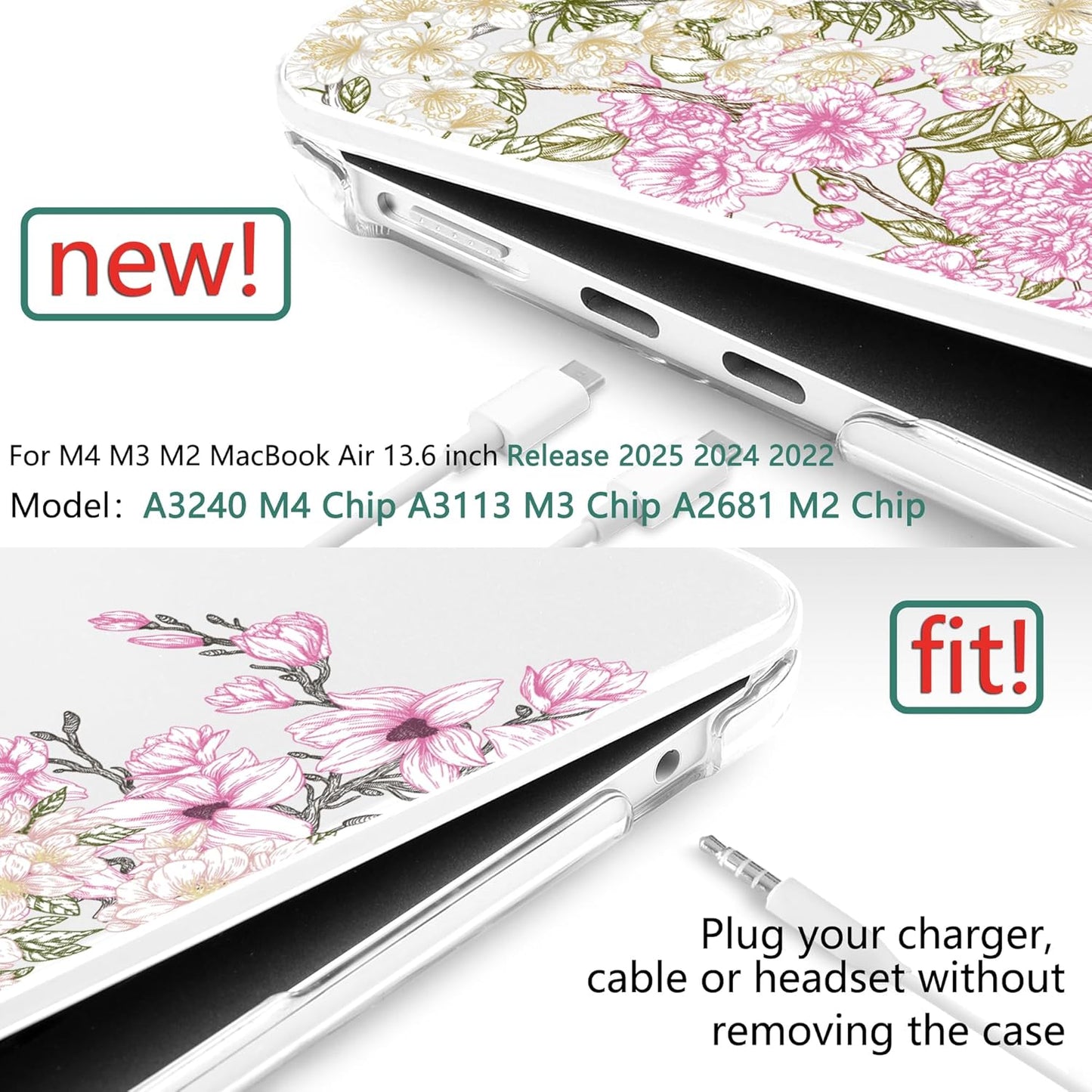 TWOLSKOO Compatible with M4 MacBook Air 13.6 inch Case 2025-2022 Release M4 A3240 M3 A3113 M2 A2681, Plastic Hard Shell & Keyboard Cover & Type C Adapter & Screen Protector, Mobilnoe