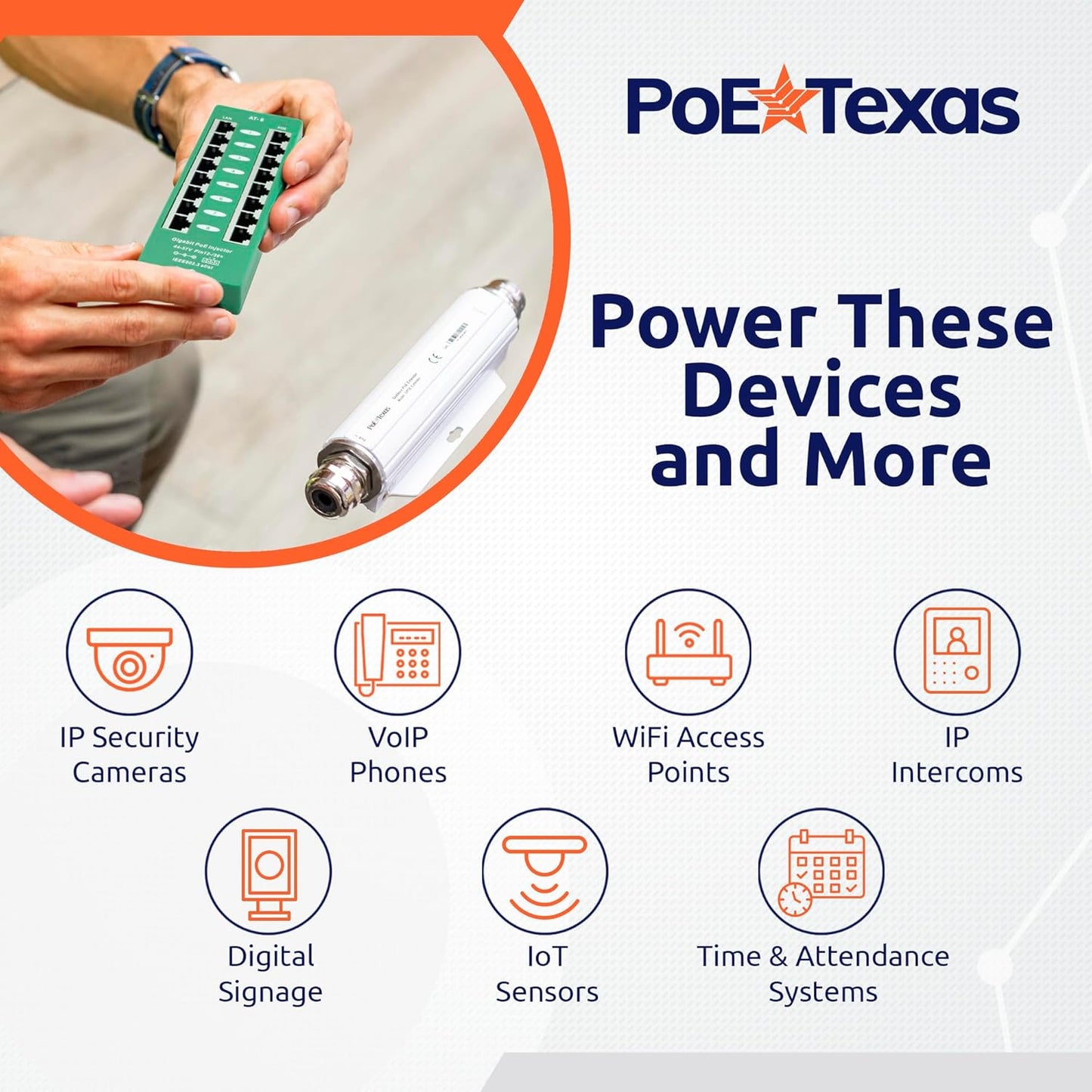 PoE Texas 8 Port PoE/PoE+ Active Mode A Injector with 56V 120W Power Supply - Add PoE+ to Any Switch or Router - 802.3at/af Compliant PoE Midspan for WiFi Access Points, IP Cameras, VoIP Phones
