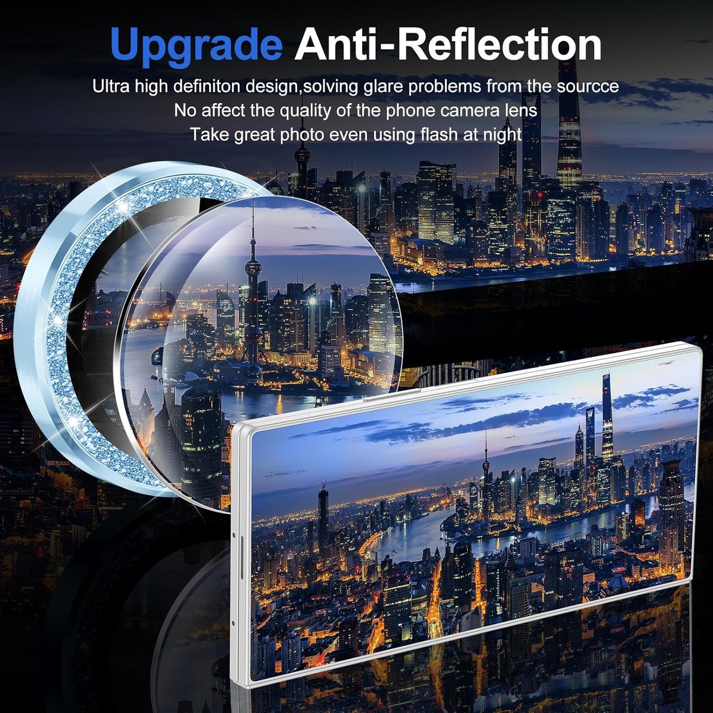 for Samsung Galaxy Z Fold 7 Camera Lens Protector, Individual Metal Ring Tempered Glass Lens Cover, [Strong Adsorption] Scratch Resistant Ultra-Thin HD Clear Lens Cover, 1 Set-Blue Sparkly