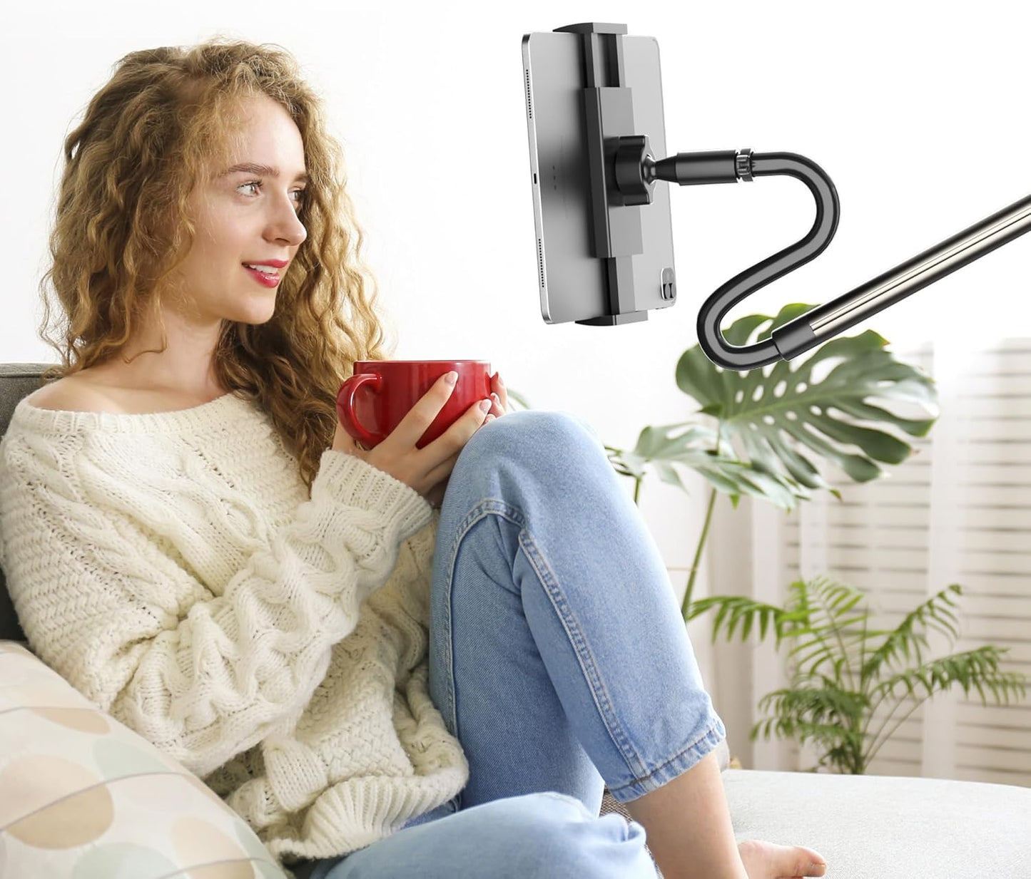 Desk Tablet Holder for iPad Pro, No Stiff Easy Adjust Arm Phone and Tablet Stand for Bed, Ereader Accessories Compatible with Kindle iPhone, iPad Pro/Mini/Air, Smartphones