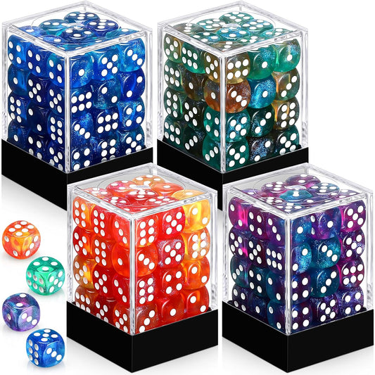144 Pieces 12mm 6 Sided Mini Dice Set for School Classroom Table Games D6 Game Standard Dice with Portable Plastic Box for Teaching Math Learning(Luminary Color)