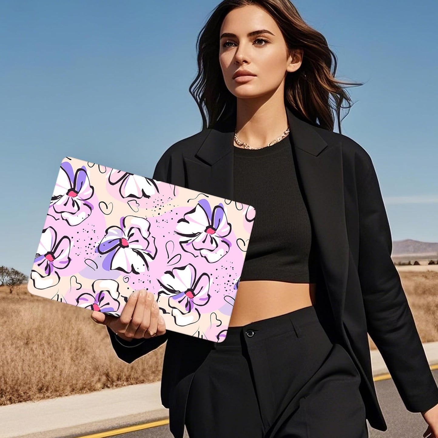 Mektron for 2025 MacBook Air 15 inch M4 Case A3241/ 2024 M3 A3114/ 2023 A2941 M2 Hard Printed Case with 15.3 Liquid Retina Display Touch ID, Plastic Hard Cover & Keyboard Skin- Pink Flowers