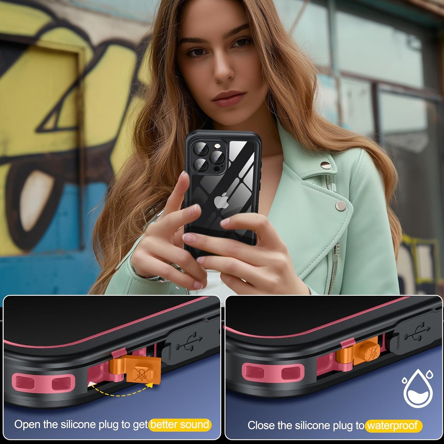 for iPhone 16 Pro Max Case Waterproof, Built-in Privacy Screen & HD Screen Double Front Frame [IP68 Underwater] Shockproof Dustproof Full Body Protection iPhone 16 Pro Max Phone Case Pink