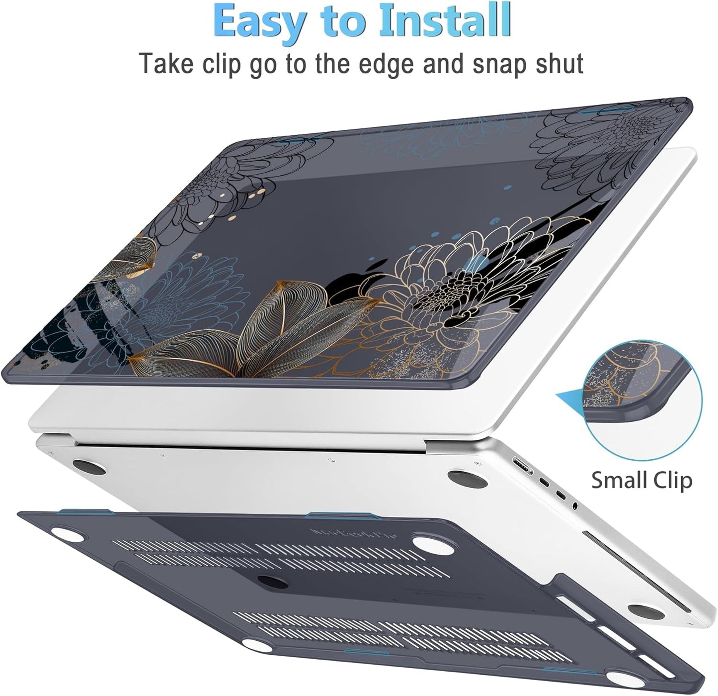 Mektron Case for MacBook Pro 16" M4 A3403 A3186 M3 A2991 M2 A2780 M1 A2485 (2021/2023/2024) Pro/Max with Touch ID, Hard Shell Plastic Laptop Cover Keyboard Cover Screen Protector, Line Chrysanthemums