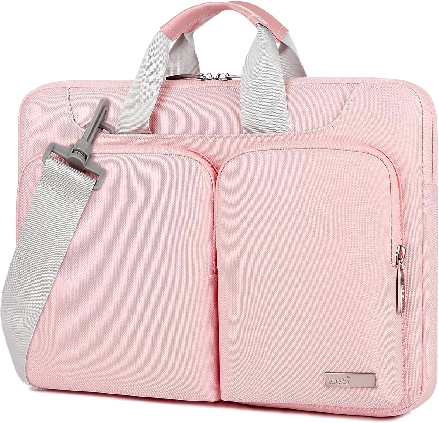Lacdo 360° Protective Laptop Shoulder Bag for 13 inch New MacBook Air M4 A3240 2025, M3 A3113, M2 A2681, M1 A2337 A2179 A1932 2024-2018 | 13 inch MacBook Pro M2 M1 A2338 A2251 A2289 Computer Bag, Pink