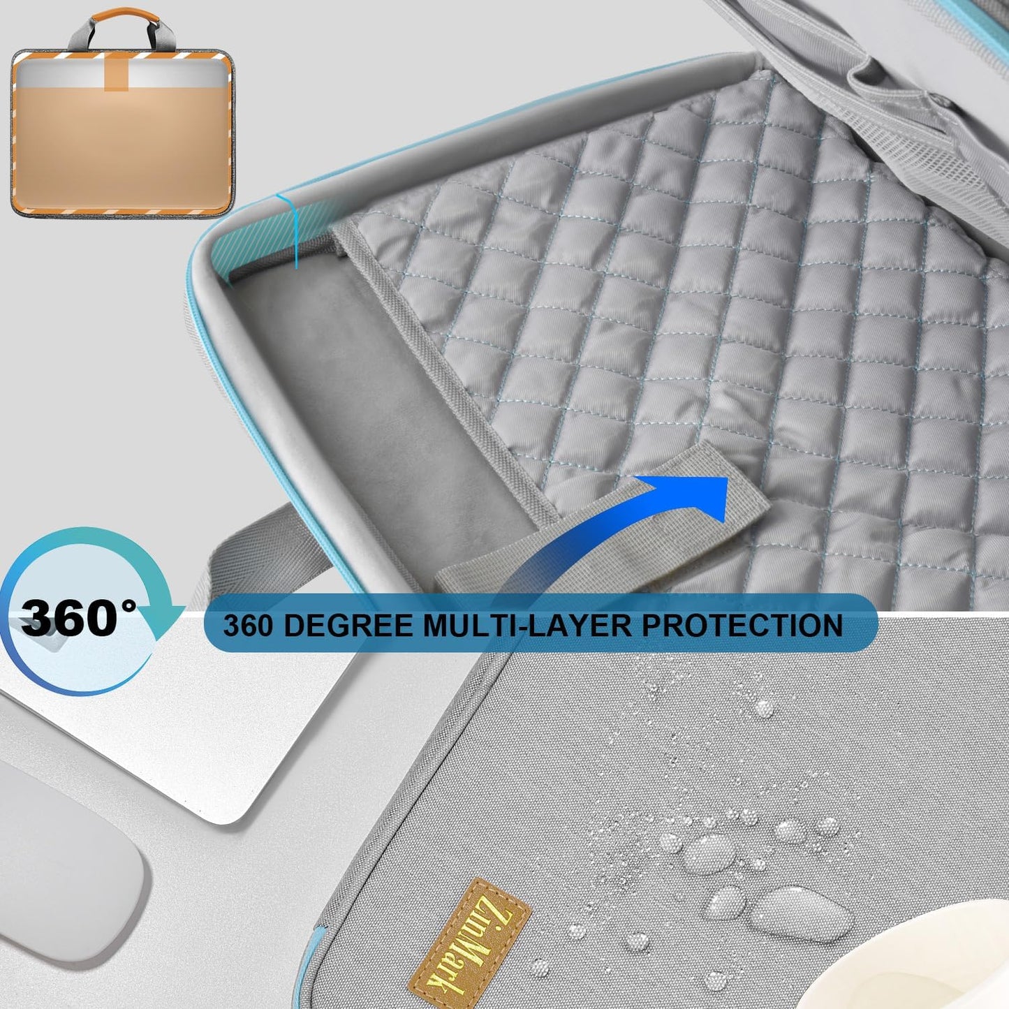 Laptop Case 15.6 Inch Briefcase Military-Grade Protection with Detachable Belt Bag, Compatible All Model of 15-16 Inch MacBook Pro and Most Popular 15.6 Inch Notebooks Chromebooks (Gray&Blue)