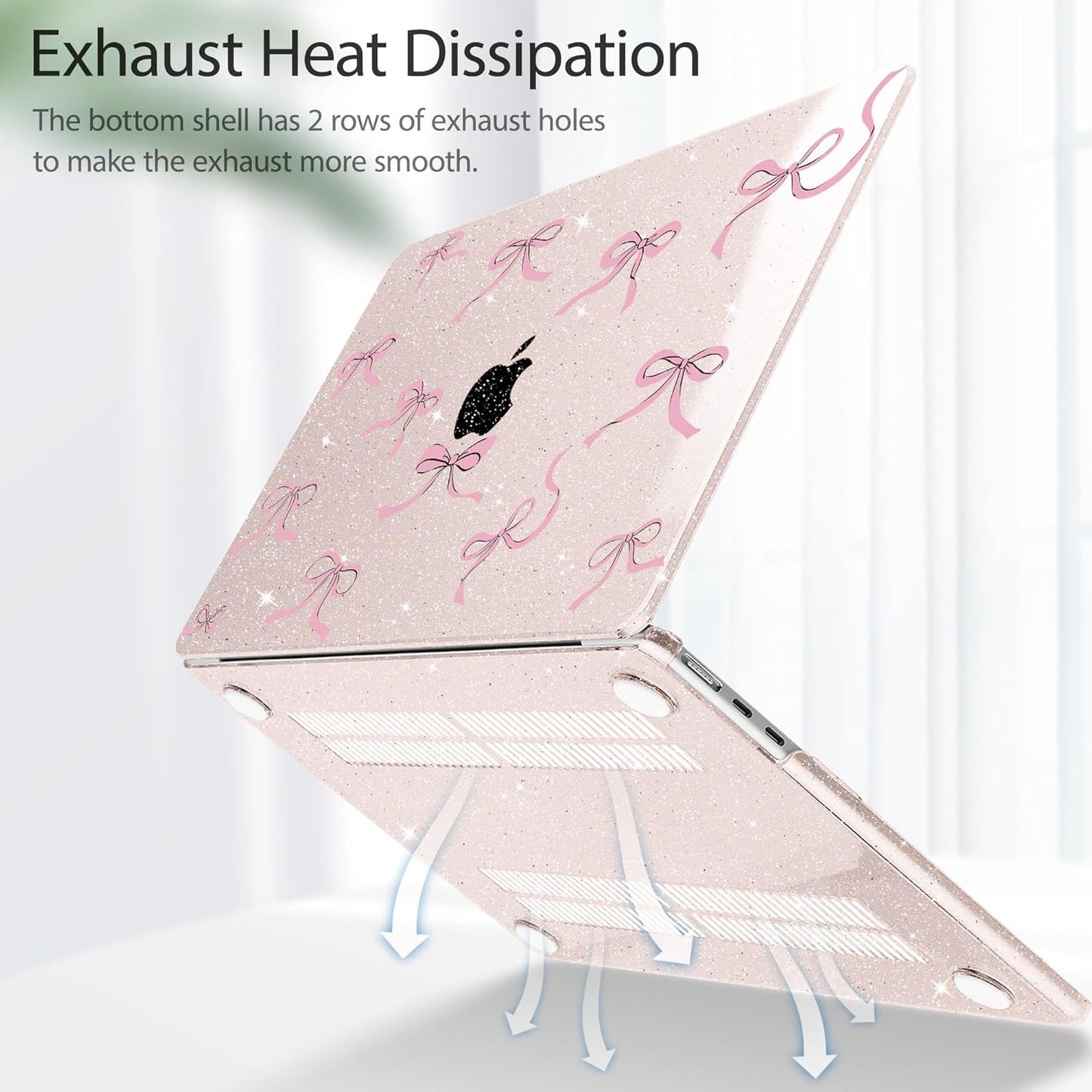 May Chen for MacBook Air 13.6 inch Case A3240 M4 A3113 M3 A2681 M2 with Retina Dispaly, 2025 2024 2023 2022 Release, Plastic Hard Shell Case with Keyboard Cover, Sakura Pink Glitter Bow